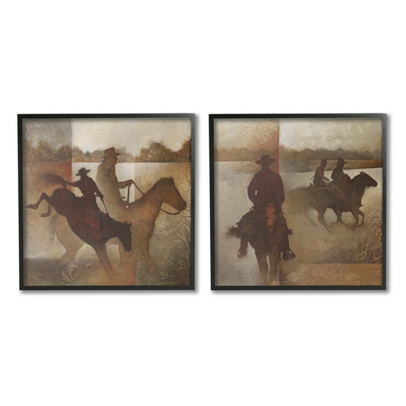Stupell Industries Rodeo Cowboy Silhouette Animals & Insects Painting Black Framed Art Print Wall Art, 12 x 12, Set of 2