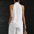 thumbnail image 4 of Cotton Linen Halter Tops for Women Flowy Sleeveless Loose Fitting Tank Top Beach Summer Casual Plain V Neck T Shirts White L, 4 of 8