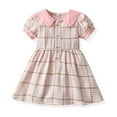 thumbnail image 2 of CHEEREAM kids Baby Girls Casual Dress Toddler Short Sleeve Doll-Collar Dress Plaid Sundress for Spring Summer 1-8 Years Pink 4 Years, 2 of 4