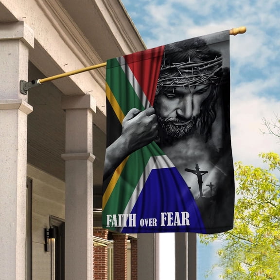Christian Flags,Faith Over Fear Flag Christian South African South Africa With Jesus for Outside House Flag, Double-Sided Decorative Outdoor Flag, Patriotic Polyester Yard Flag 29.5 x 39.5 in