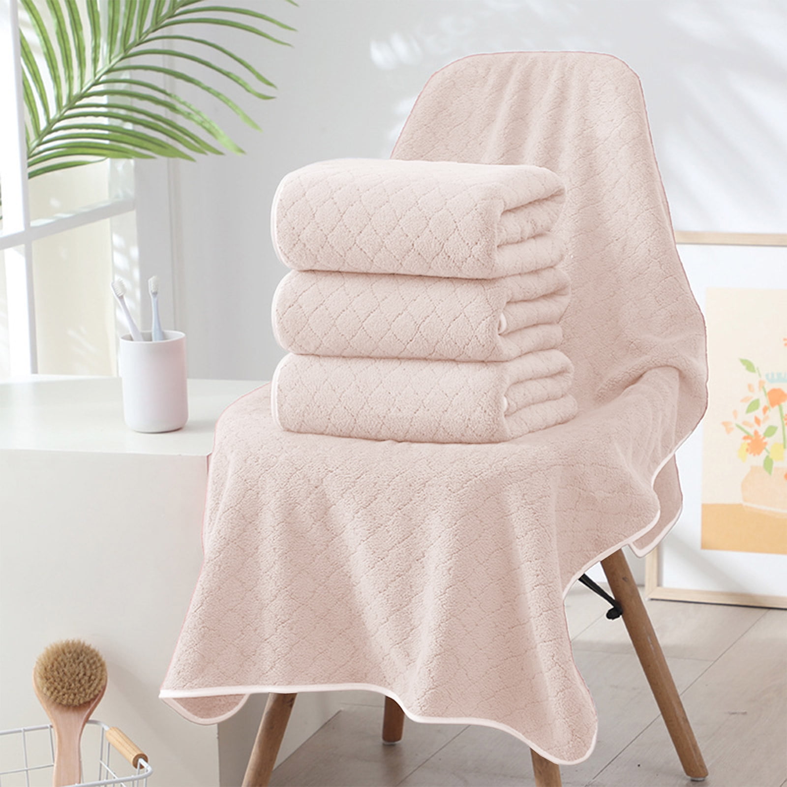 Hiroekza 8-Piece Coral Fleece Bath Towels Set for Bathroom 100% Cotton Towel Set Includes 2 Bath Towels 2 Hand Towels 4 Washcloths for Shower, Spa, Hotel & Home Bathroom Essentials Beige