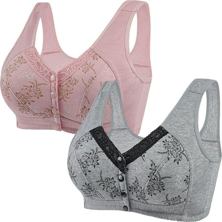 SNOWSONG Bras for Women Clearance! Women s Lace Front Button Printed Non-Steel Ring Underwear Large Size Bra Set  Bra Pack  Front Closure Bras for Women  Wireless Bras 2Pcs Underwear Pink L