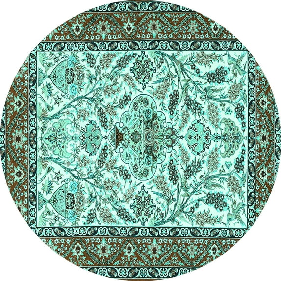 Ahgly Company Machine Washable Indoor Round Animal Turquoise Blue Traditional Area Rugs, 6' Round
