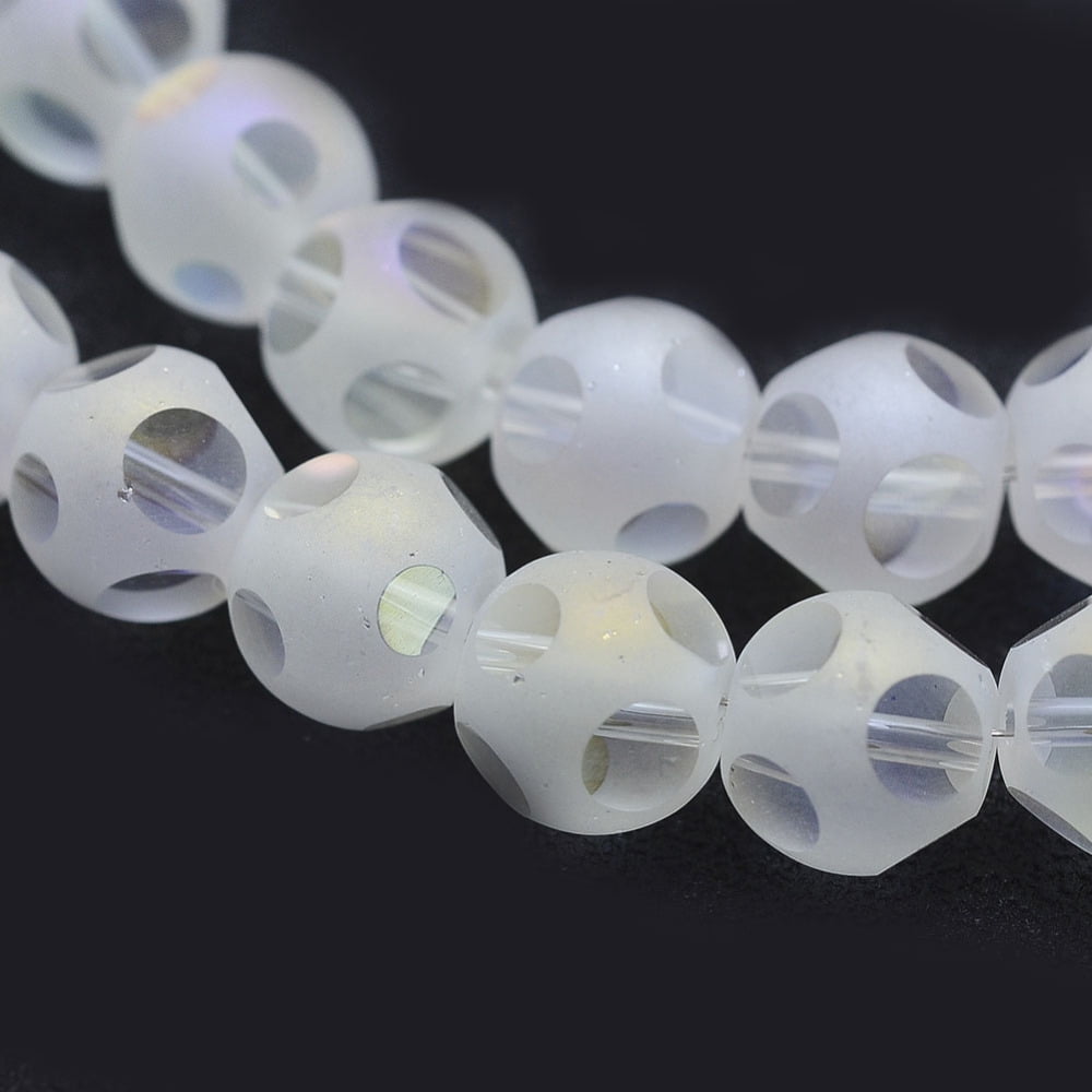 Electroplate Glass Beads Strands AB Color Plated Frosted Round Floral White 8mm Hole: 1mm about 72pcs/strand 21.25 inch(54cm)
