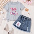 thumbnail image 2 of Toddler Girl Clothing Sets Stylish Cherry Bow Print T-Shirt & Distressed Denim Skirt 2-Piece Outfit Girls Casual Fashion 3-4 Years, 2 of 4