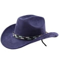 thumbnail image 4 of XIAOCHA Beaded Woven Band Suede Cowboy Hat for Women Solid Shapeable Brim Rodeo Western Hat Party Cowgirl Hat,Navy, 4 of 4