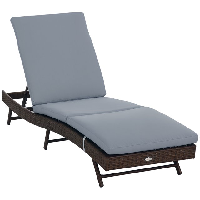 Outsunny Chaise Longue de Patio en Osier, Fauteuil Inclinable d'Extérieur en Forme de S avec Dossier Réglable à 5 Niveaux, Coussin Rembourré Doux pour Usage Extérieur, Gris