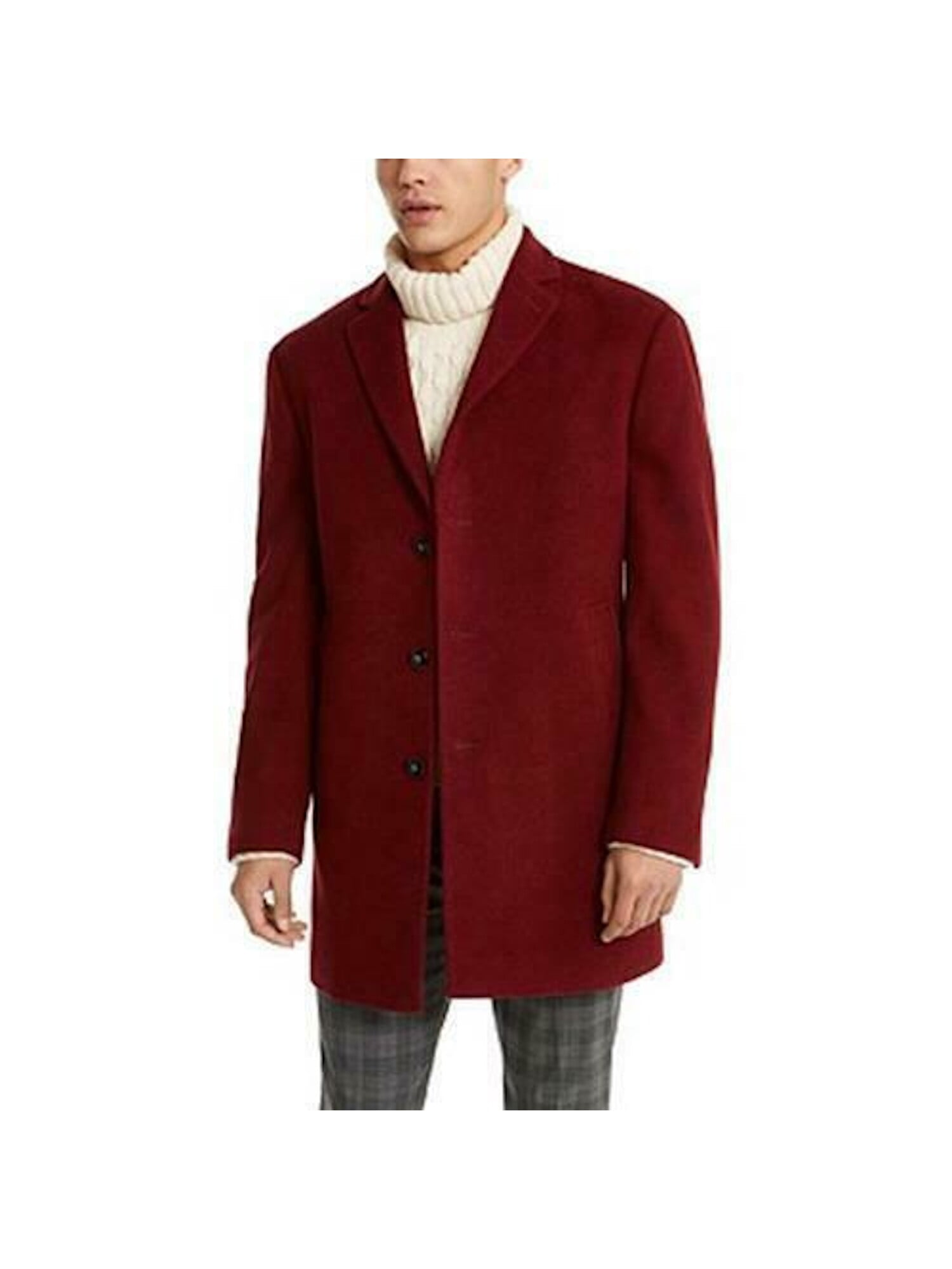 CALVIN KLEIN Mens Red Single Breasted, Wool Blend Button Down Coat 46R -  