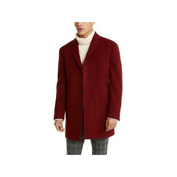 CALVIN KLEIN Mens Red Single Breasted, Wool Blend Button Down Coat 46R -  