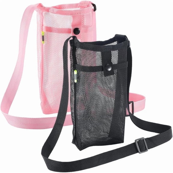 2Pcs Portable Water Bottle Holder with Strap Water Bottle Carrier Bag Mesh Light with Adjustable Shoulder Strap Pocket Easy Clean