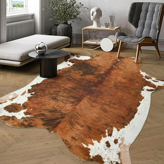 TWINNIS Cowhide Rug Faux Leather Rug Animal Print Rug, Carpet for Bedroom, Home Office, Living Room, Home Decor Mat,5.2ft6.2ft,LE1-20
