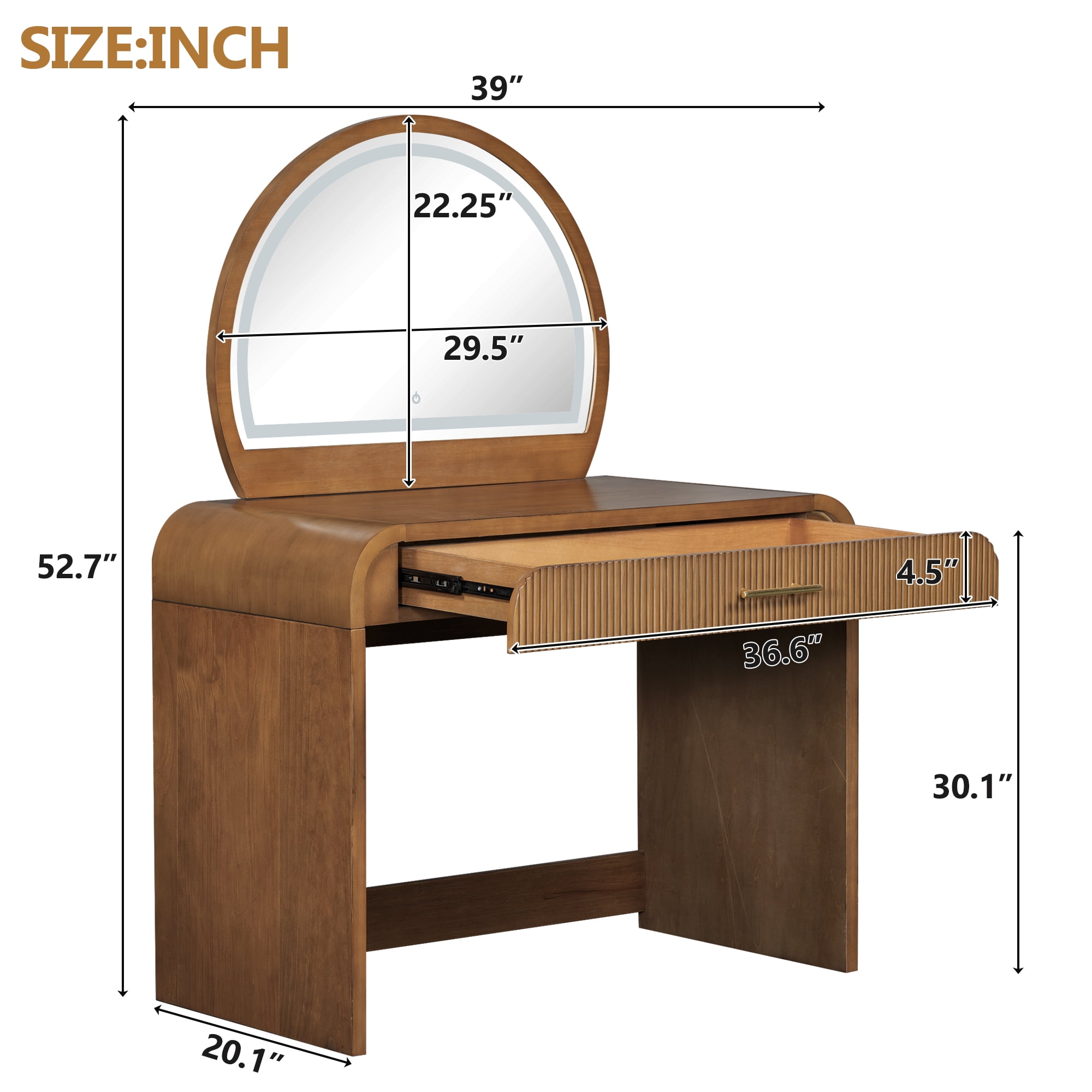 Homy Casa Vanity Table with Lighted Mirror, Large Drawer & Wood Makeup Desk