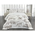 thumbnail image 3 of Ambesonne Black White Quilted Bedspread Set 3 Pcs, Dinosaurs Skeleton, King Size, Dark Brown White, 3 of 5