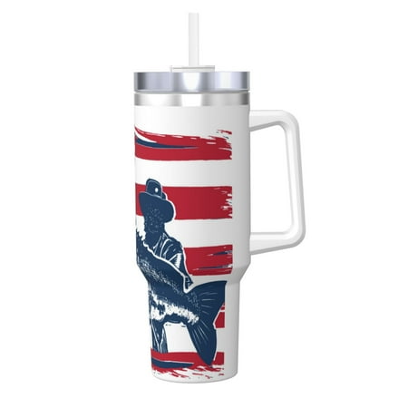 

Fuzoiu fisherman fishing with USA flag Print 40OZ Ice Bully Stainless Steel Insulated Cup with Handle and Straw - Perfect for Travel and Sports