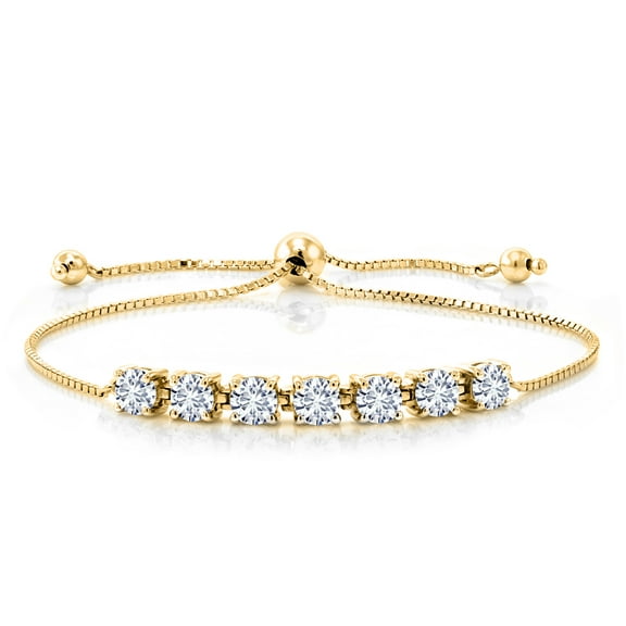 Gem Stone King 18K Yellow Gold Plated Silver Bracelet for Women Round Moissanite 2.31cttw