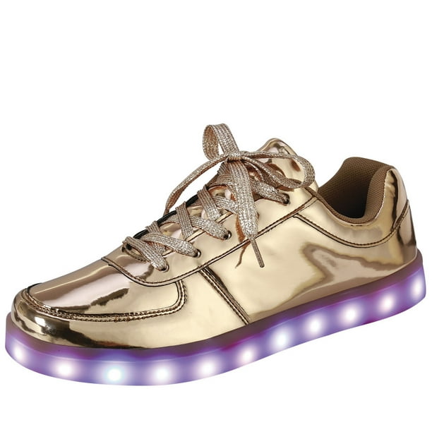 Women Size LED Street Dancing Sneakers Mods Low Top Shiny Rose Gold -