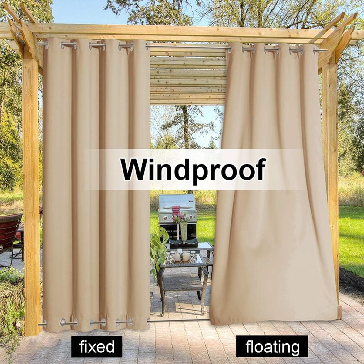 TOPCHANCES 2 Panels Outdoor Curtains for Patio, Waterproof Blackout Outside Curtains with Top and Bottom Grommet, Windproof UV Resistant Drapes for Porch, Pergola, 52 x 108 inch, Beige