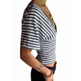 thumbnail image 3 of Gynyvoja Women'S Reversible V-Neck Short Sleeve Striped Fitted Cropped T-Shirt Gray S, 3 of 9