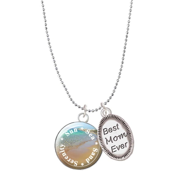 Delight Jewelry Silvertone Domed Sun Sea Sand Serenity Best Mom Ever Charm Necklace