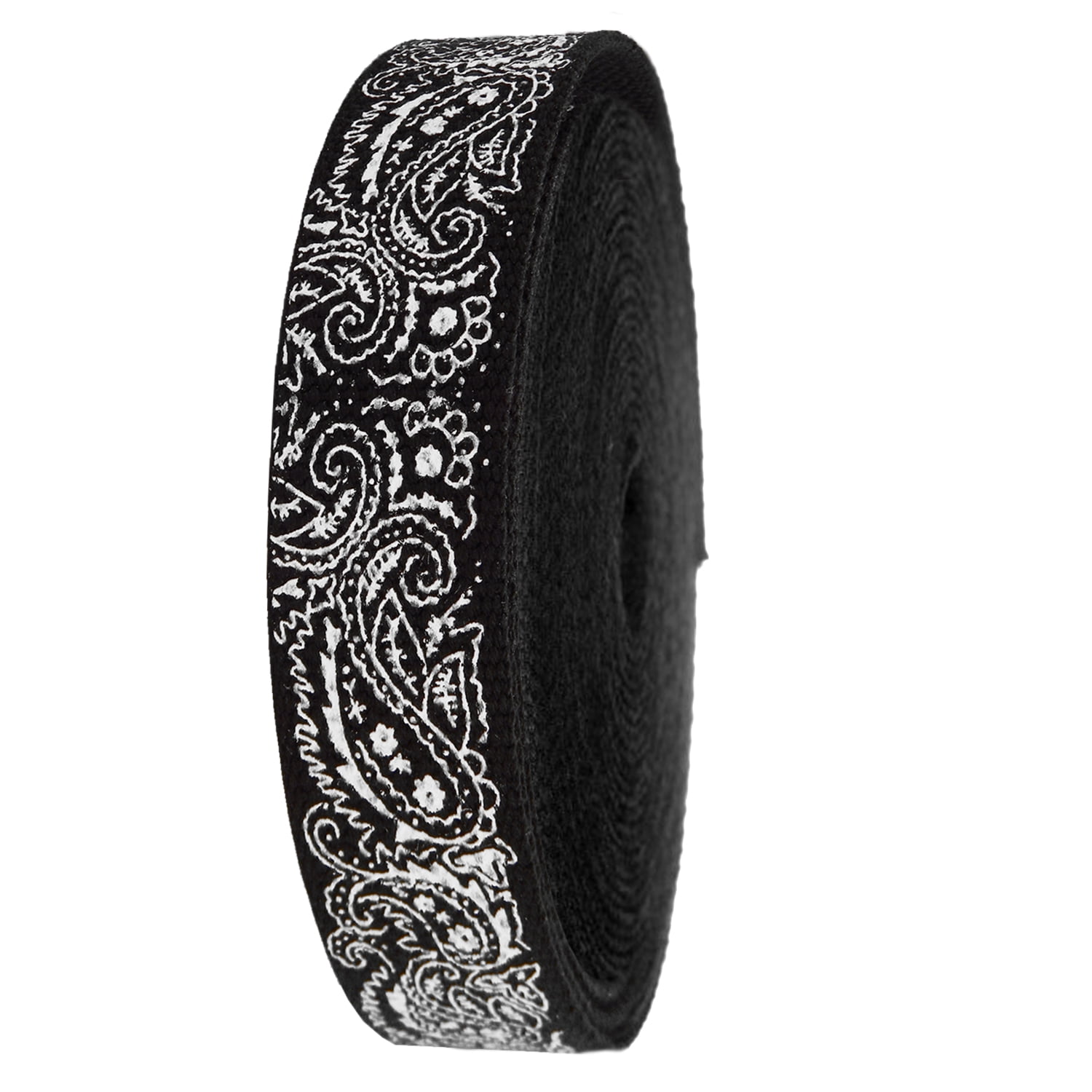 Black Bandana Printed Heavy Canvas Webbing Roll 1.25" Width Durable Strap for Belts, Bags