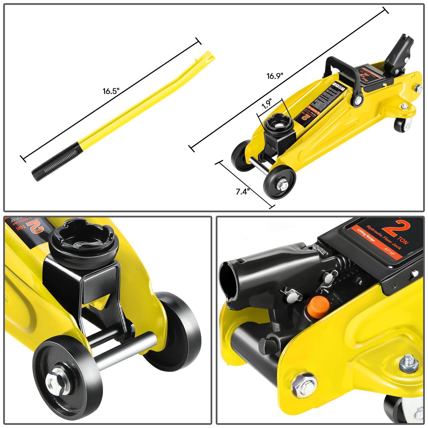 2 Ton 4000lbs Hydraulic Trolley Floor Lift Jack Stands Combo Lifting Car Yellow