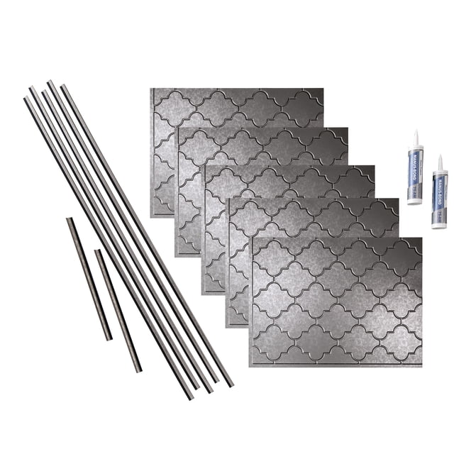 FASÄDE Monaco Decorative Vinyl Backsplash 15 sq ft Kit in Galvanized Steel