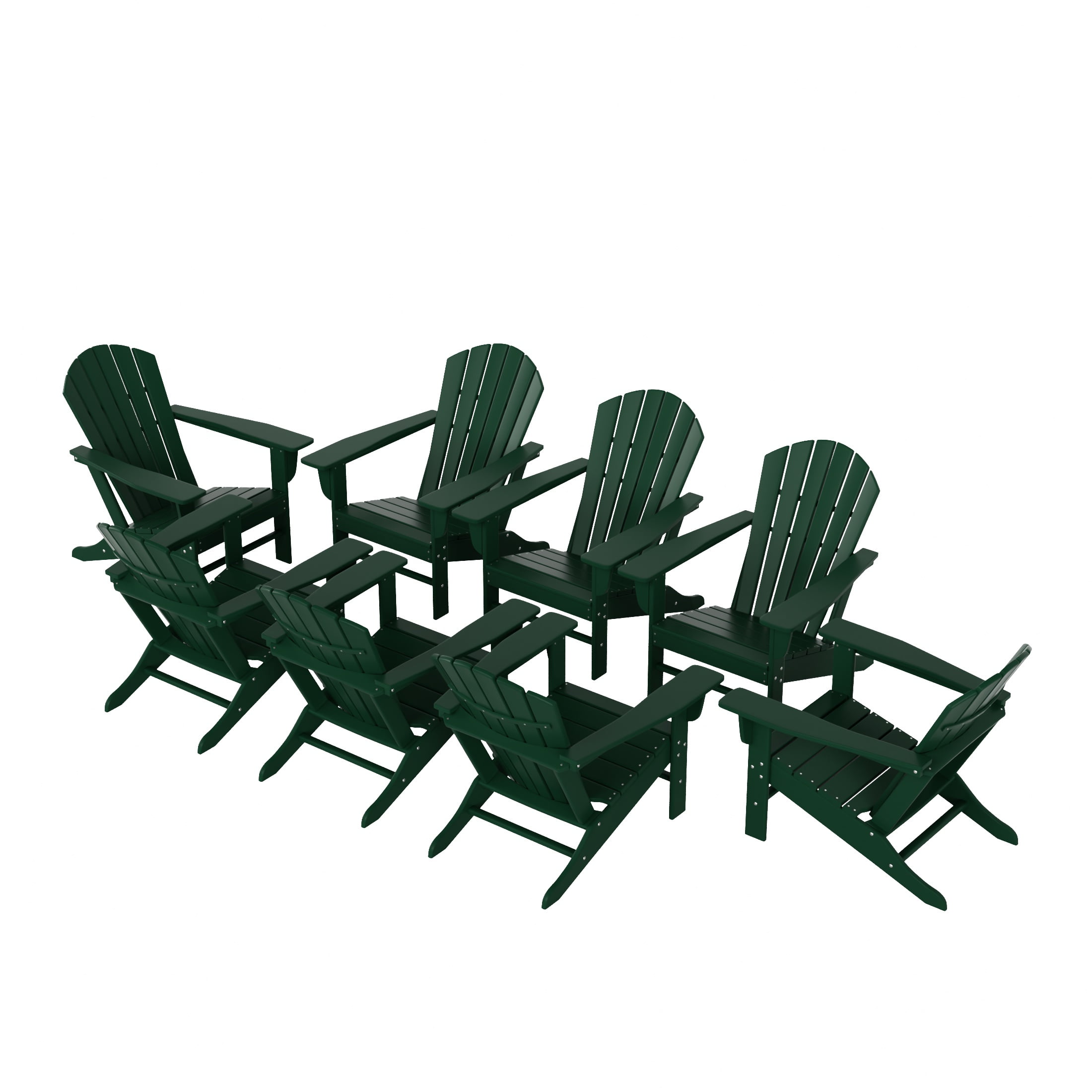 WestinTrends Dylan Plastic Adirondack Chairs Set of 8, All Weather Poly Lumber Outdoor Patio Chairs, Seashell Slat Curved Back Garden Lawn Deck Chairs, Dark Green