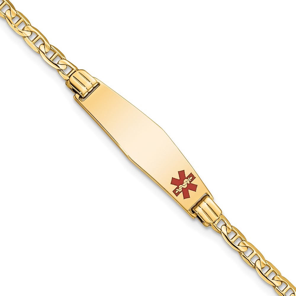 Auriga Fine Jewelry 14K Yellow Gold Soft Anchor Id Bracelet 7 inch for Women(L- 7inch, W- 7.5mm)
