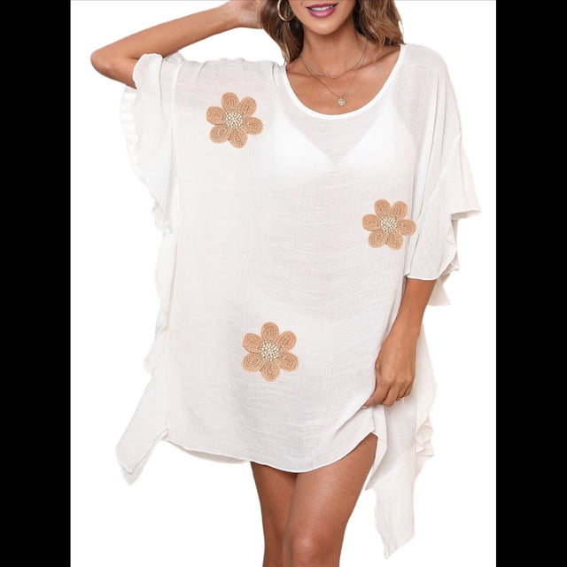 Traje de Baño de Playa Holgado y con Volantes de Color Liso para Mujer Talla Única