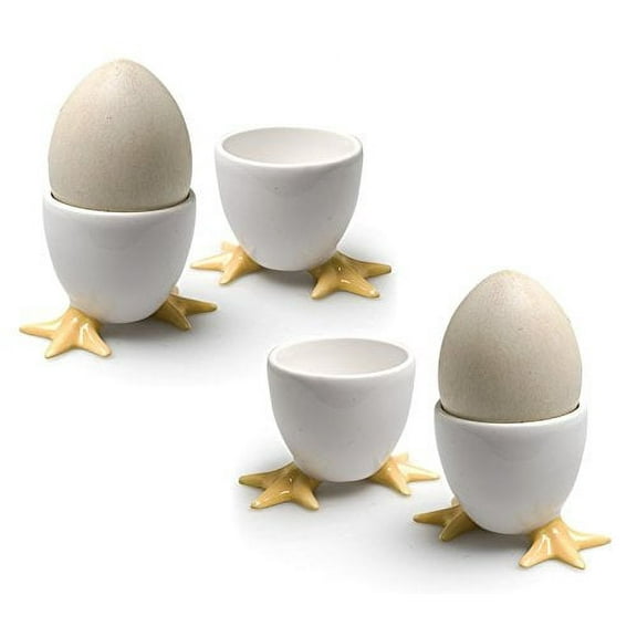 Cordon Bleu White Porcelain Egg Cups with Yellow Chicken Feet - Set of 4