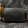 thumbnail image 1 of Bolso de mensajero de cuero genuino para hombre, bandolera Vintage de cuero de Caballo Loco, con solapa magnética, para ordenador portátil, A4 Fivean unisex, 1 of 2