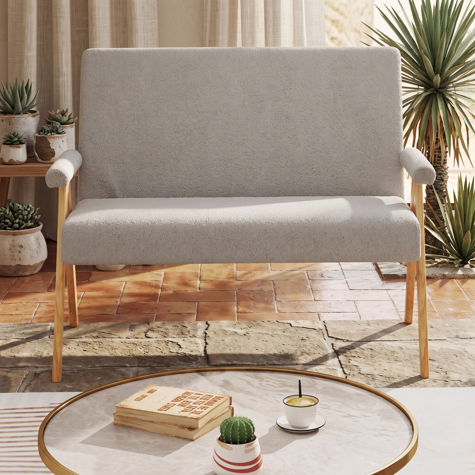 Furnibear Modern Loveseat Sofa for Small Spaces, Upholstered 2-Seat Couch with Cushioned Armrests, Soft Sherpa Fabric Loveseat on Sturdy Rubber Wood Legs for, Gray