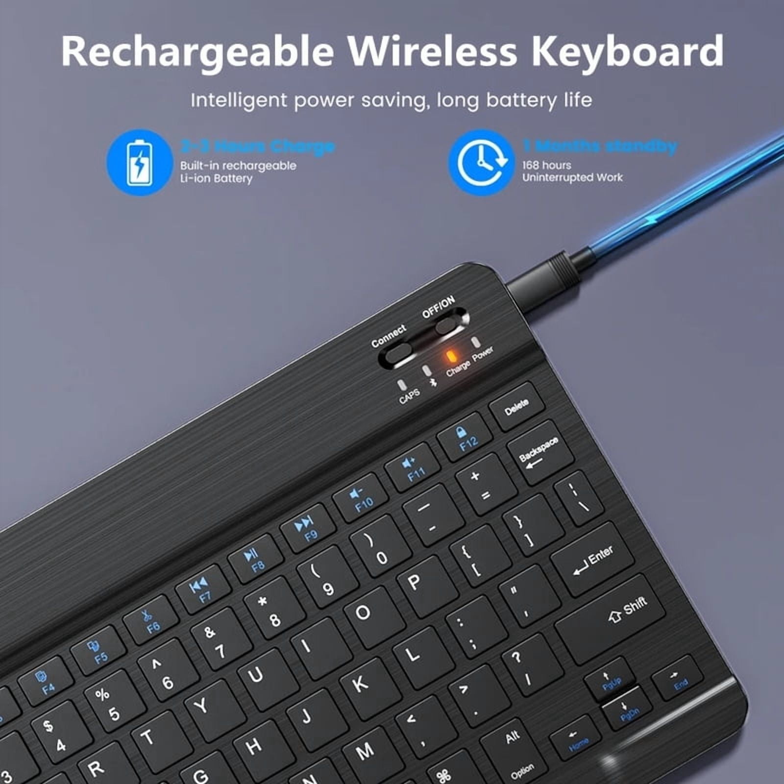 Spanish & English Bluetooth Wireless Keyboard and Mouse Set - Compatible with iPad, Mac, PC, Tablets, Phones & Laptops 10-inch