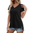 thumbnail image 4 of MOSHU V Neck T-Shirts for Womens Plus Size Side Split Short Sleeve Shirts Loose Fit Tee Dressy Casual Women Tops, 4 of 12