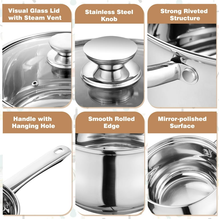 Walchoice 13-Piece Stainless Steel Cookware Set, Nonstick Pots and