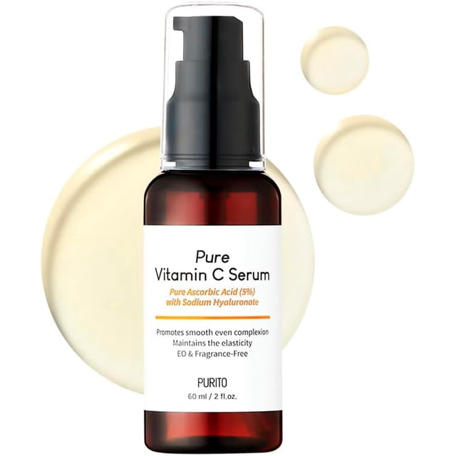 PURITO Suero Facial de Vitamina C 5% con Ácido Hialurónico y Niacinamida, serum para skincare coreano, ilumina y unifica el tono, sin fragancia, 60 ml