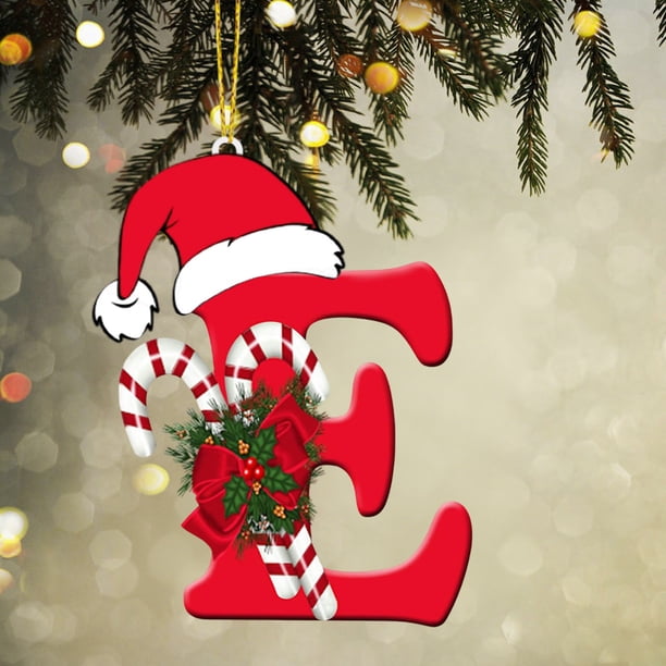 Colgante de árbol de Navidad de acrílico 2D con letras | Juego de 26 adornos con iniciales del alfabeto para decoración navideña