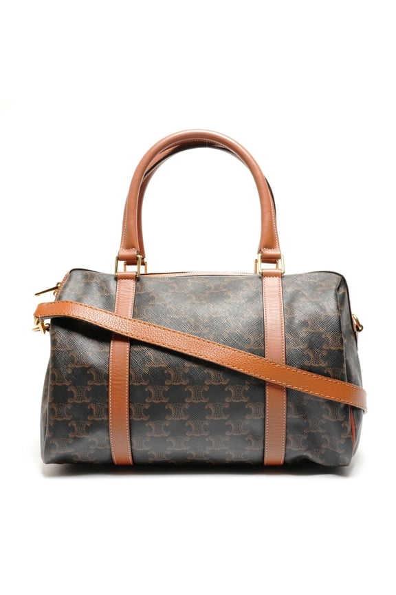 Pre-Owned Celine Macadam Trim-Off Logo Boston Bag, Brown, WS26730