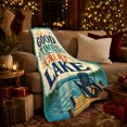 thumbnail image 3 of Lakeside Retreat Retro Lake Scene Good Times Great, Peaceful Mountain Lake Scene, Warm Flannel Blanket for Cabin and Lodge, Outdoor Lovers Camping Gift, Rustic Home Decor, 3 of 9