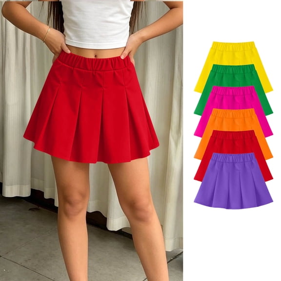 FRSASU Girls Pleated Flowy Skorts Skirts Casual Solid Color Basic High Waist Mini Tennis Skater Skirt for Girl 2-15 Years Yellow