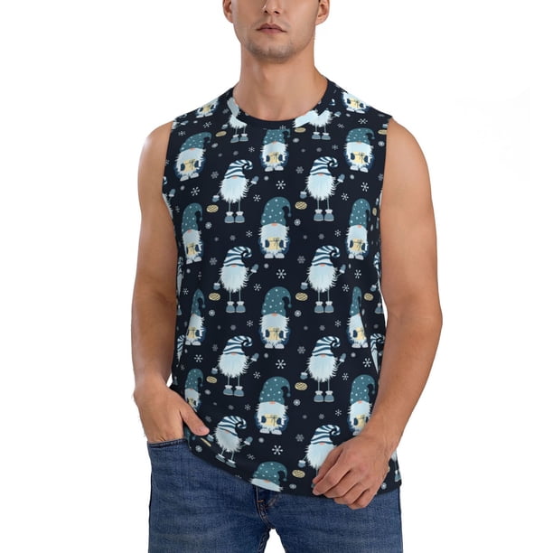Fotbe Christmas Gnome blue Men's Camiseta sin Mangas Estampada para Hombres, Playera Casual para Gimnasio, Entrenamiento, Playa-Large
