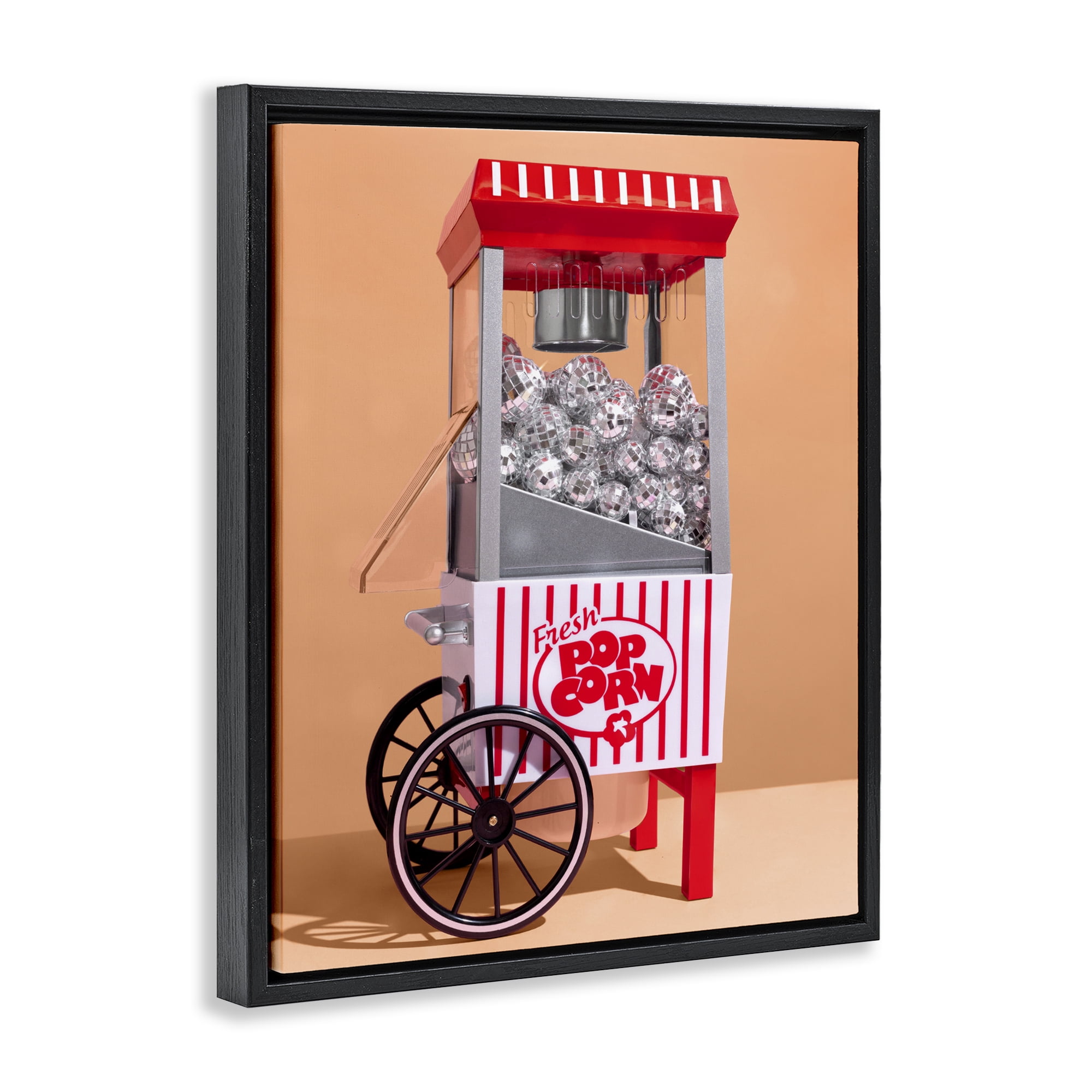Stupell Industries Retro Disco Popcorn Machine Black Framed Floater Canvas Wall Art, design by LISH Creative