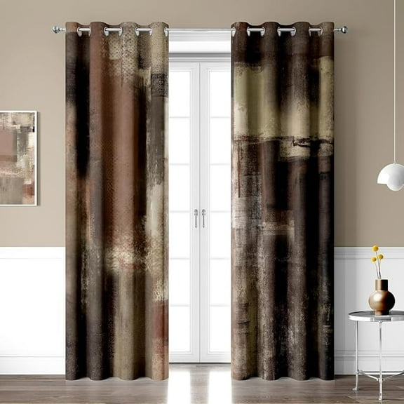 Brown Blackout Curtains, Abstract Brown Black Grey Modern Window Drapes For Bedroom Living Room, Grommet Top Room Darkening Curtains Home Decor 42"W x 108"L (Pack of 2)