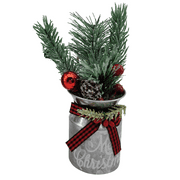 Holiday Time Milk Bucket with Pinecone Ornament. Casual Traditional Theme. White & Green Color.