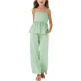 thumbnail image 2 of CCRFTGI Summer Outfits for Kids Girls Size 7 Linen 2 Piece Outfits Strapless Tube Top and Wide Leg Pants Girls Fashion Clothing Sets Light Green 7-8 Years, 2 of 6