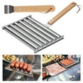 thumbnail image 5 of Yucurem Hot Dog Roller with Wood Handle Stainless Steel Griller Grill Accessories Camping Kitchen Utensils (Silver), 5 of 10