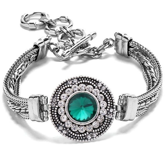 Snap Jewelry Set - 1 Green Snap Charms, 1 Silver 9 in. Bracelet Bundle, Fits 18MM 20MM Ginger Charm Buttons