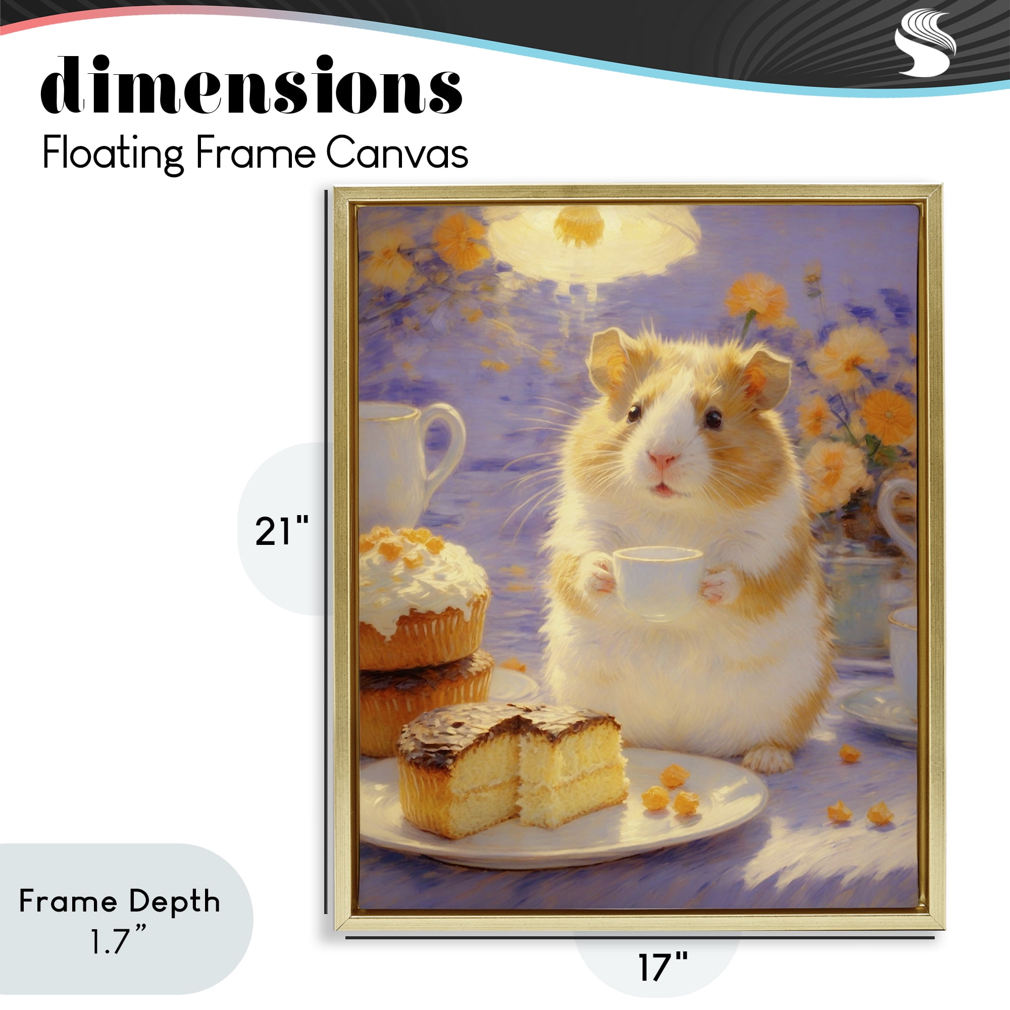 Stupell Industries Hamster Tea Party with Cake Gold Framed Floater Canvas Wall Art, design by Angie Hawke