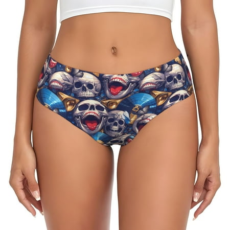 Womens Underwear  rock Skull blue record No Show Seamless Underwear  Soft Comfy Stretch Panties  Hipster Ladies Panties Bikini Underwear Briefs