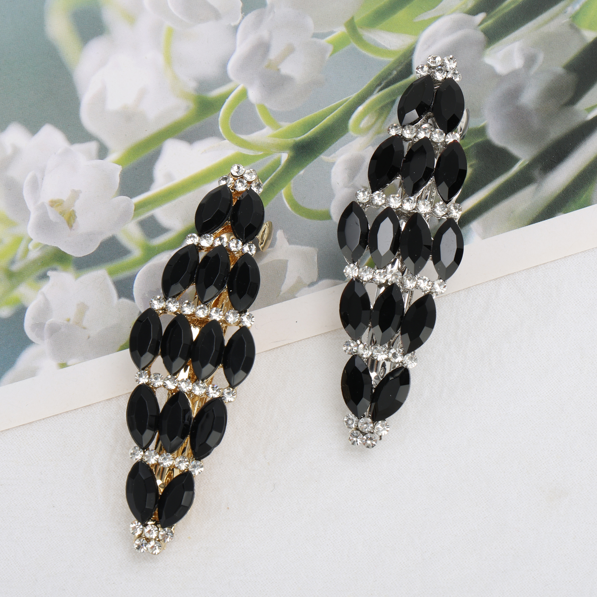 Unique Bargains Rhinestones Hair Barrettes 1 Pc Occasions Black, Gold Tone